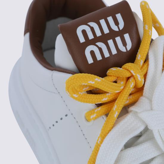 26FW 미우미우 레더 스니커즈 5E387EF005 3L48F0TPR BIANCO COGNAC - MIU MIU