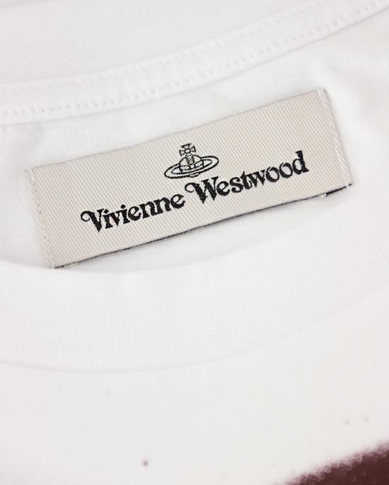  비비안웨스트우드 로고 패치 스트라이프 코튼 반팔 티셔츠 3G01001C J001M GO A401GO BIANCO - VIVIENNE WESTWOOD