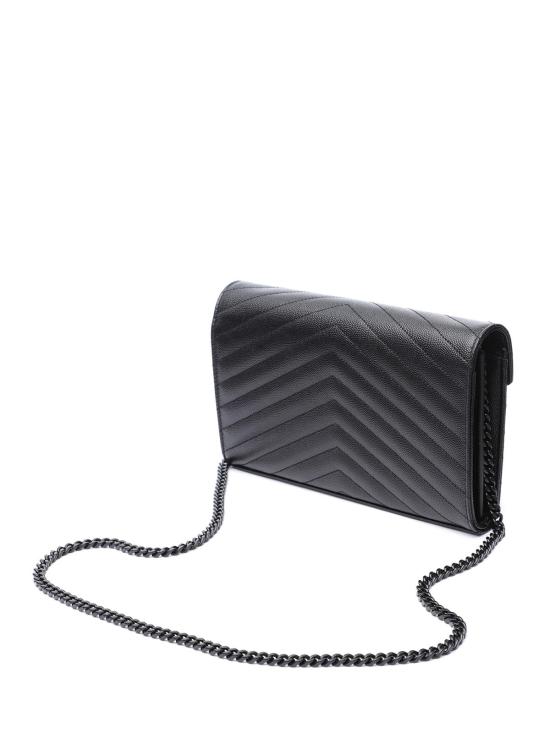 26SS 생로랑 그랑 드 뿌드르 엠보스드 레더 카산드라 마틀라세 체인 지갑 377828BOW081000 Black - SAINT LAURENT