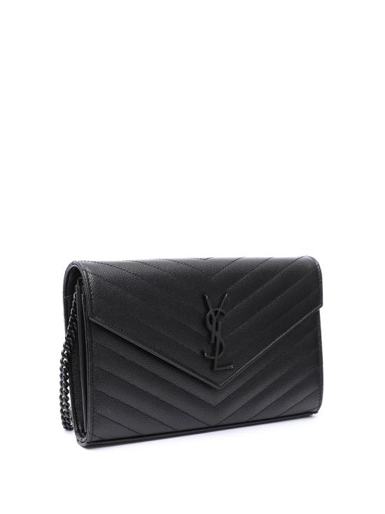26SS 생로랑 그랑 드 뿌드르 엠보스드 레더 카산드라 마틀라세 체인 지갑 377828BOW081000 Black - SAINT LAURENT