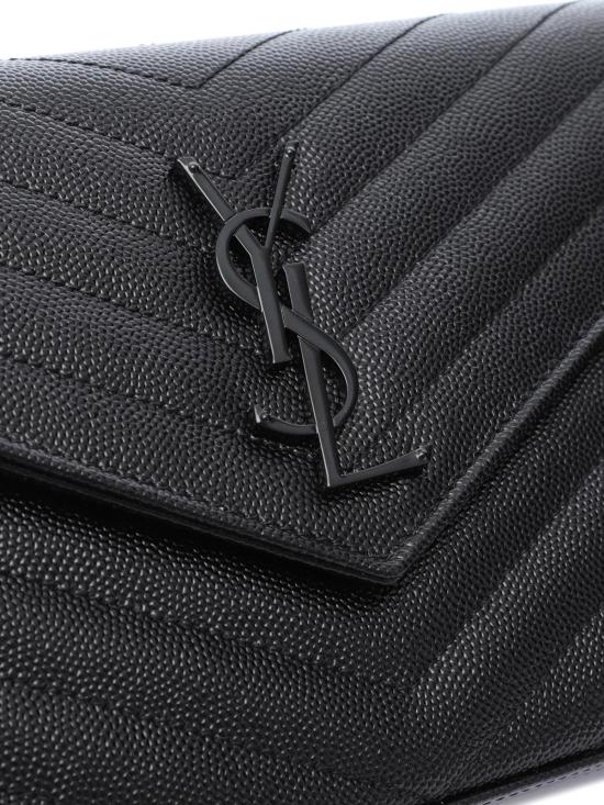 26SS 생로랑 그랑 드 뿌드르 엠보스드 레더 카산드라 마틀라세 체인 지갑 377828BOW081000 Black - SAINT LAURENT