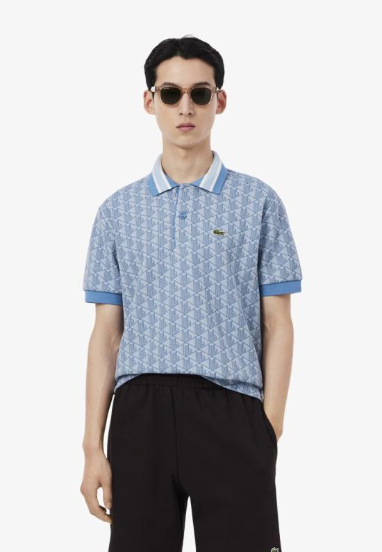 26SS 라코스테 스트라이프 칼라 모노그램 자카드 폴로 티셔츠 DH14171QI Blue - LACOSTE