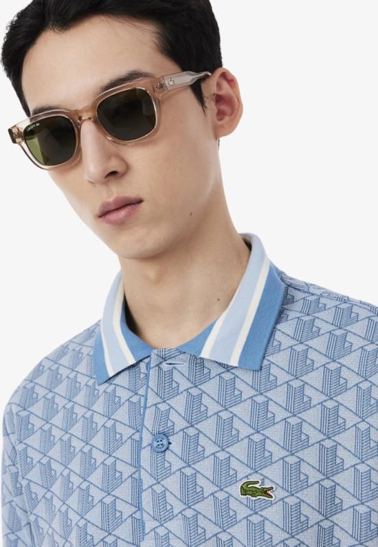 26SS 라코스테 스트라이프 칼라 모노그램 자카드 폴로 티셔츠 DH14171QI Blue - LACOSTE