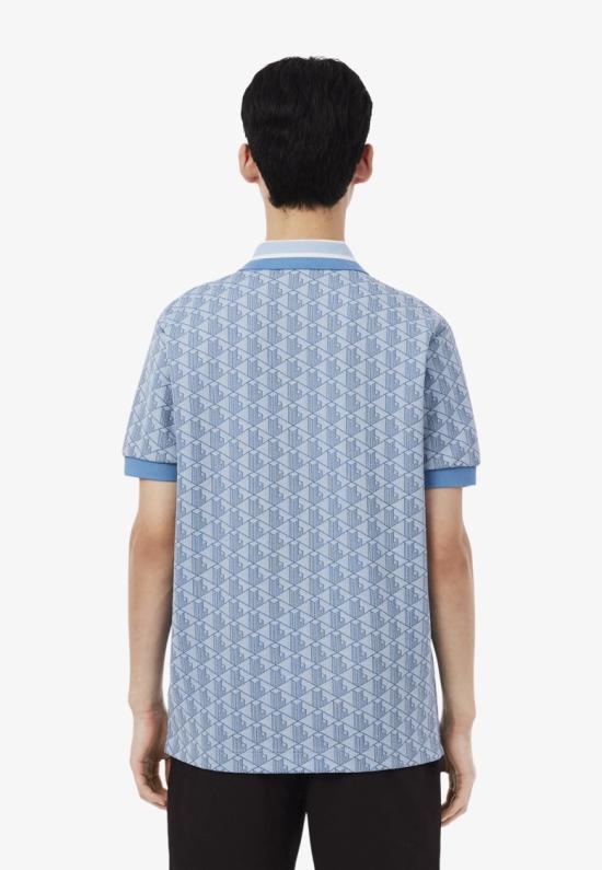 26SS 라코스테 스트라이프 칼라 모노그램 자카드 폴로 티셔츠 DH14171QI Blue - LACOSTE