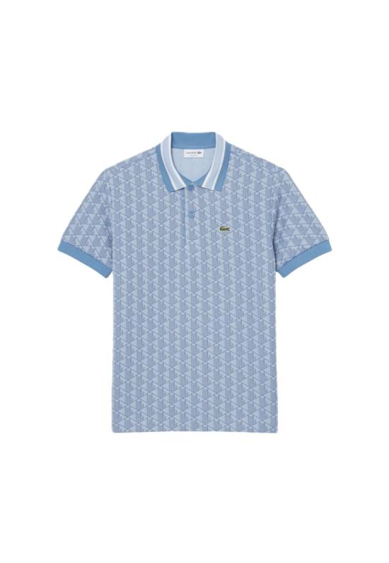 26SS 라코스테 스트라이프 칼라 모노그램 자카드 폴로 티셔츠 DH14171QI Blue