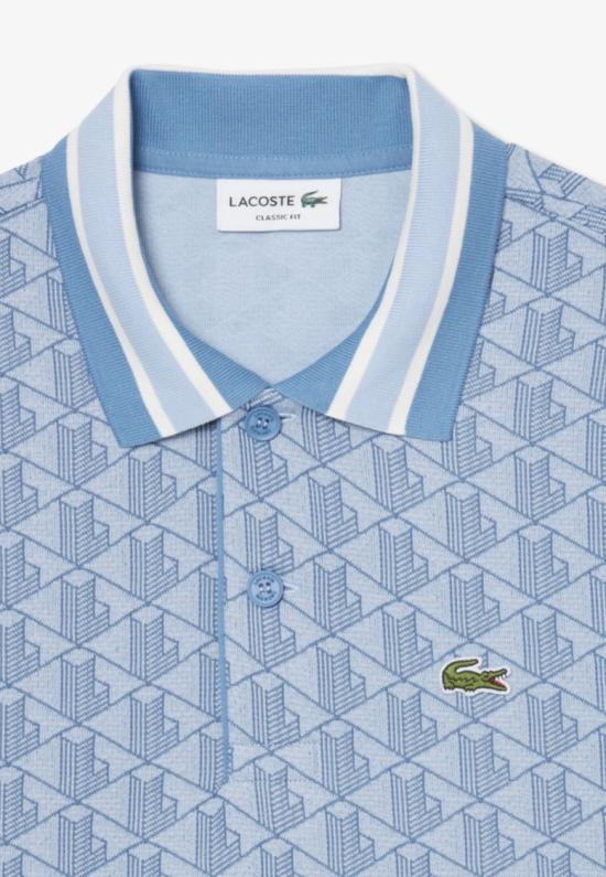 26SS 라코스테 스트라이프 칼라 모노그램 자카드 폴로 티셔츠 DH14171QI Blue - LACOSTE