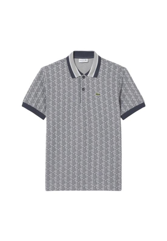 26SS 라코스테 스트라이프 칼라 모노그램 자카드 폴로 티셔츠 DH141741I Grey