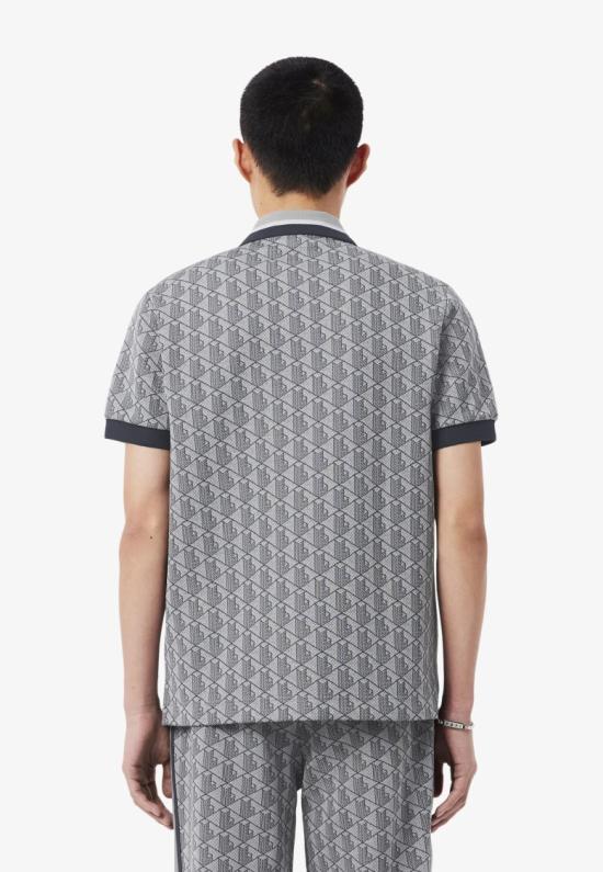 26SS 라코스테 스트라이프 칼라 모노그램 자카드 폴로 티셔츠 DH141741I Grey - LACOSTE