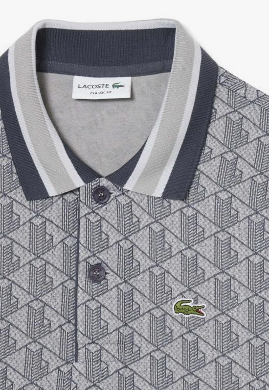 26SS 라코스테 스트라이프 칼라 모노그램 자카드 폴로 티셔츠 DH141741I Grey - LACOSTE