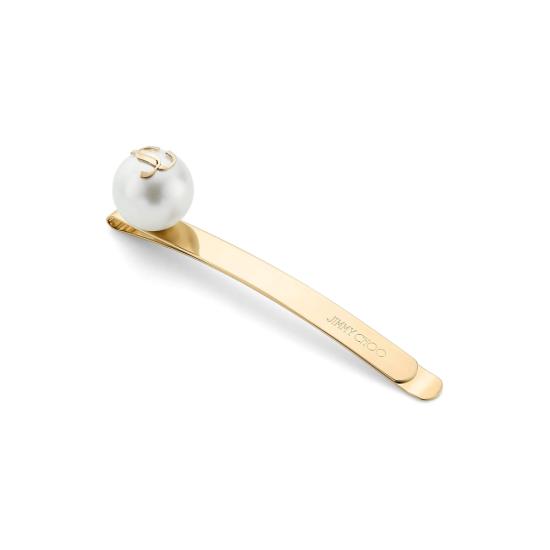 26FW 지미추 헤어 액세서리 HAIR SLIDE DCK WHGOL GOLD WHITE - JIMMY CHOO