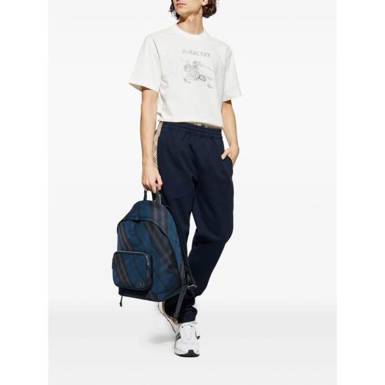 26SS 버버리 체크 트리밍 코튼 조깅 팬츠 8118995 SID CT A1222 BLUE - BURBERRY