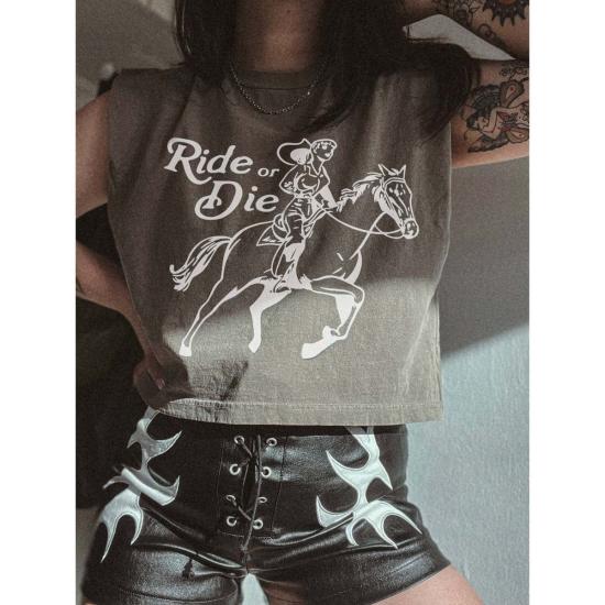  WE THE BABES 민소매 티셔츠 We The Babes Ride Or Die 웨스턴 크롭 머슬 티셔츠 - OTHER BRANDS