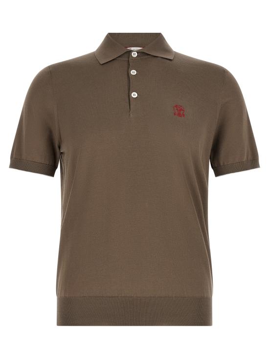 26SS 브루넬로 쿠치넬리 로고 경량 코튼 니트 폴로 셔츠 M29800195CLL90 Brown