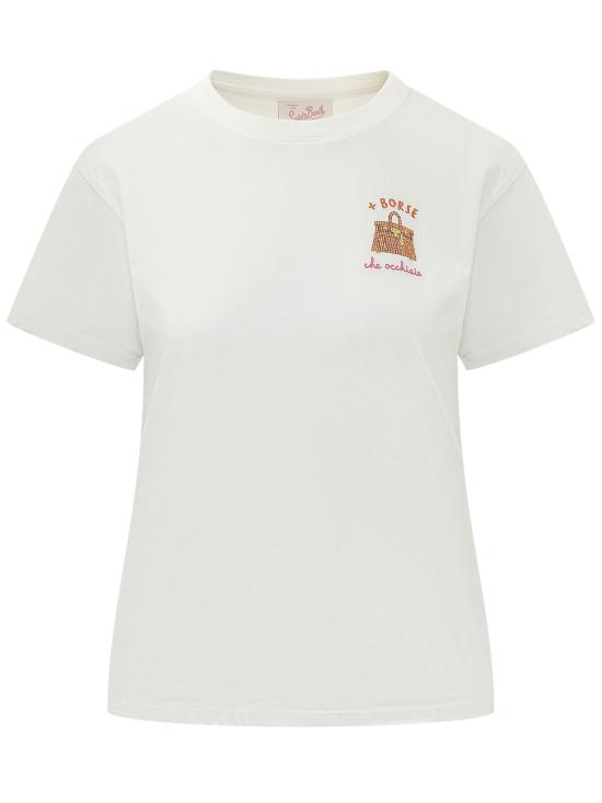 26SS 세인트바쓰 반팔 티셔츠 EMI000108579L 01N BORSE OCCHIAIE STRASS EMB