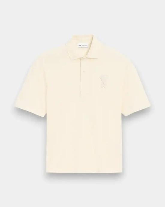 26SS 아미 톤온톤 하트 로고 코튼 패치 폴로 셔츠 UPL428JE0221 136 WHITE CREAM