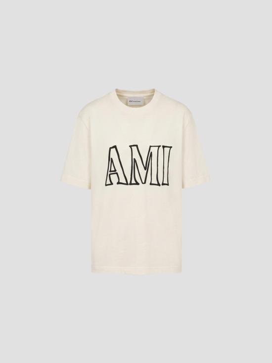 26SS 아미 코튼 아미 파리 프린트 티셔츠 UTS380726 136 WHITE CREAM