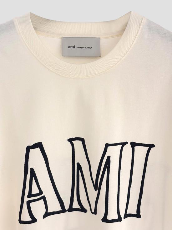 26SS 아미 코튼 아미 파리 프린트 티셔츠 UTS380726 136 WHITE CREAM - AMI