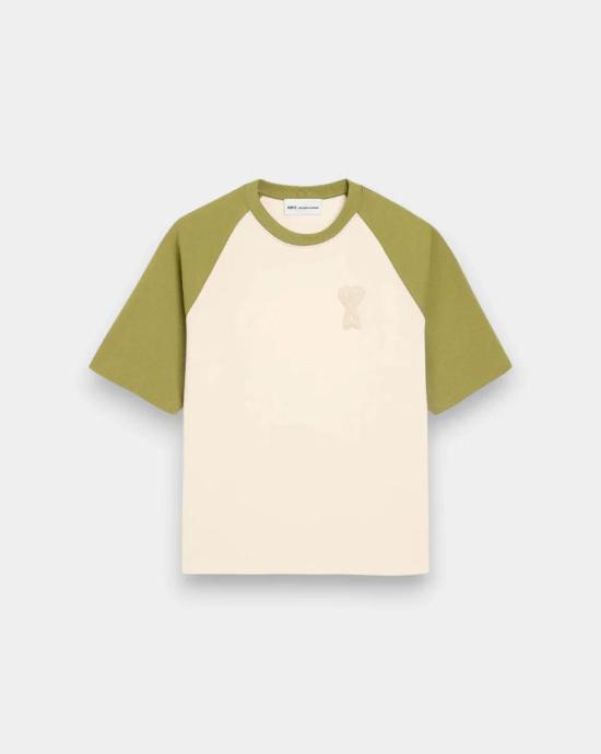 26SS 아미 코튼 아미 드 하트 니트 패치 티셔츠 UTS379726 A041 BLANC CREME MATCHA