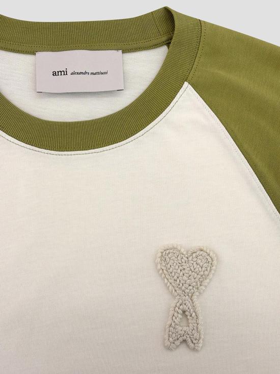 26SS 아미 코튼 아미 드 하트 니트 패치 티셔츠 UTS379726 A041 BLANC CREME MATCHA - AMI