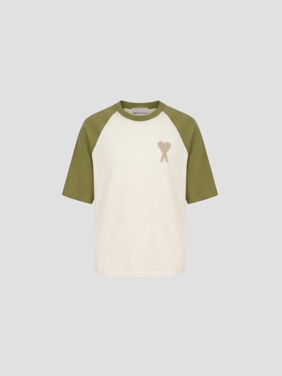 26SS 아미 코튼 아미 드 하트 니트 패치 티셔츠 UTS379726 A041 BLANC CREME MATCHA - AMI