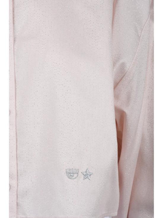 25SS 키아라 페라그니 셔츠 클래식 칼라가 있는 크롭 핑크 라메 셔츠 - CHIARA FERRAGNI