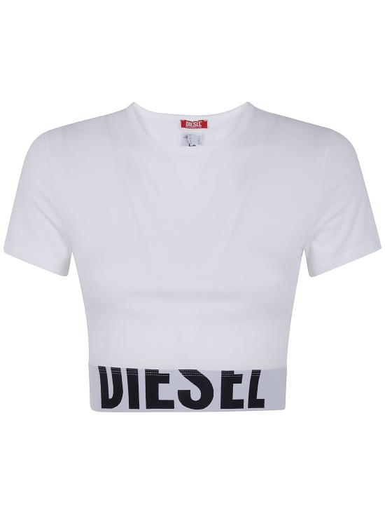 26FW 디젤 유프티 스포츠 로고 밴드 크롭 티셔츠 A14593 0HMAU 100 WHITE