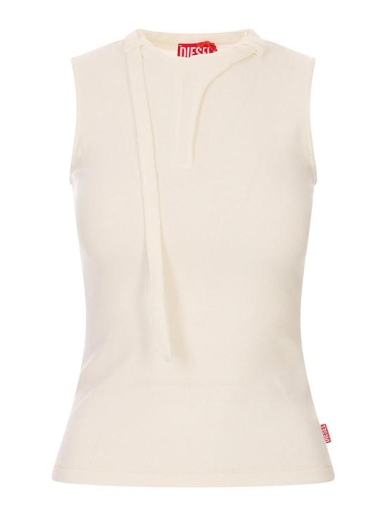 26SS 디젤 T-아라스 골지 저지 바이커 넥 스트랩 탑 A235420JEAI141 WHITE