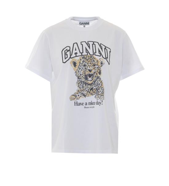 26FW 가니 베이직 저지 레오파드 릴렉스드 티셔츠 T4124 943 WHITE