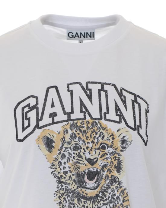 26FW 가니 베이직 저지 레오파드 릴렉스드 티셔츠 T4124 943 WHITE - GANNI
