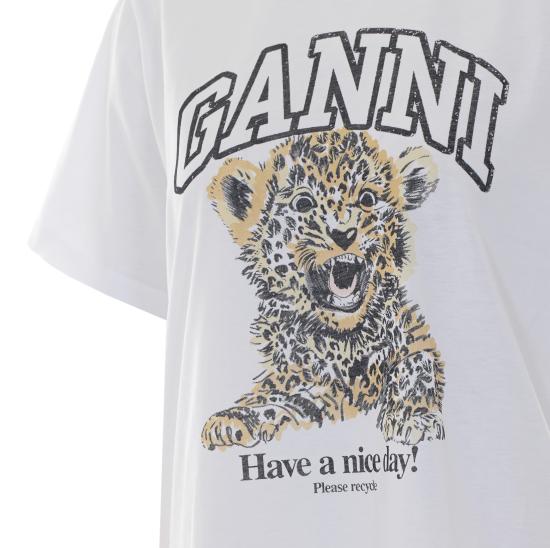 26FW 가니 베이직 저지 레오파드 릴렉스드 티셔츠 T4124 943 WHITE - GANNI