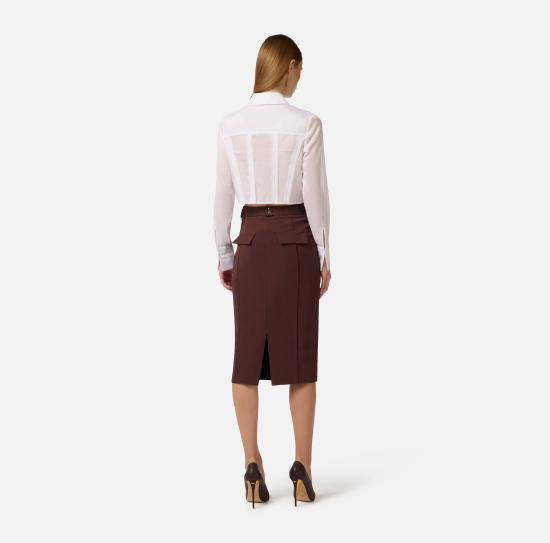 26SS 엘리자베타프랜치 미디 스커트 GO15961E1 644 Cacao - ELISABETTA FRANCHI