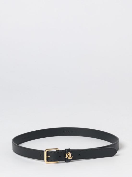26SS 랄프 로렌 로고 키퍼 가죽 슬림 벨트 412968763 001 Black