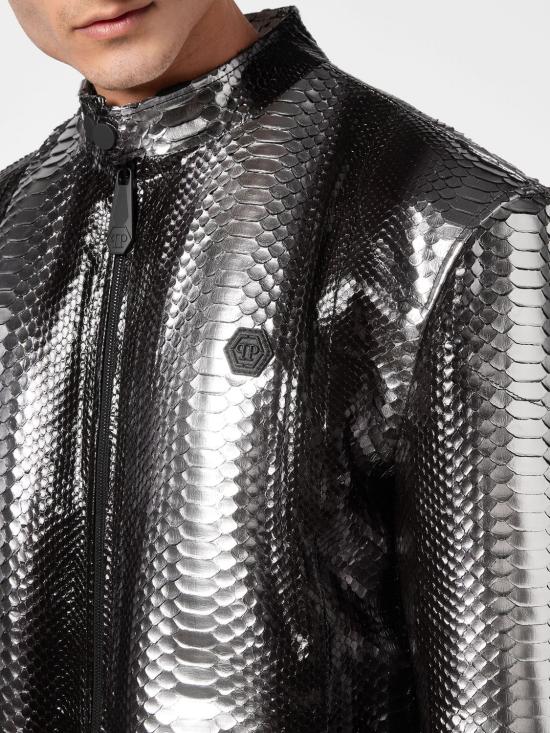 26SS 필립 플레인 가죽 자켓 PADCMLB1860PLE029P 70 Silver - PHILIPP PLEIN