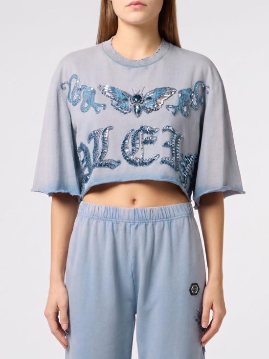 26SS 필립 플레인 반팔 티셔츠 SAFCWTK3870PTE004N 07 Turquoise