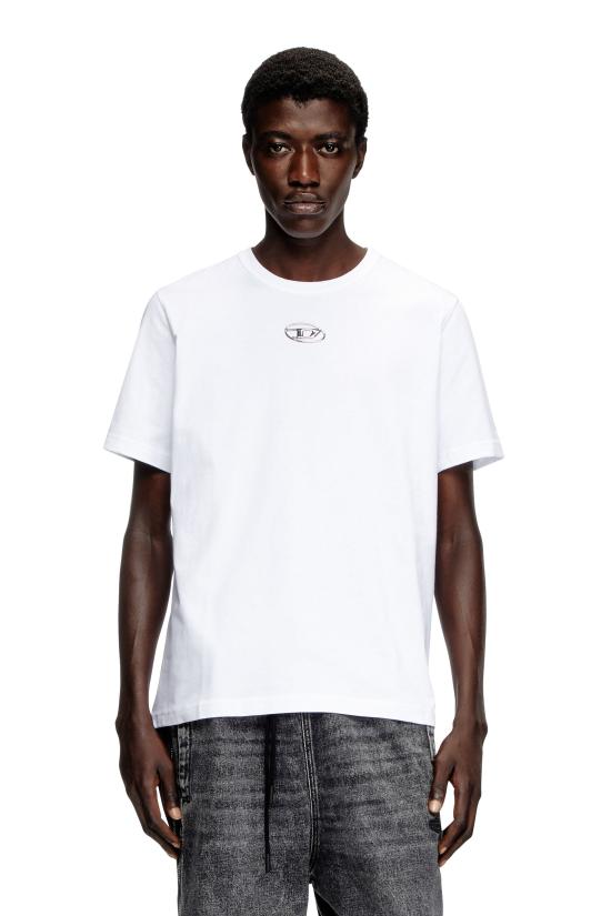 26FW 디젤 T-어드저스트-Od 메탈릭 오발 D 티셔츠 A178800CLBR 100 Bianco - DIESEL