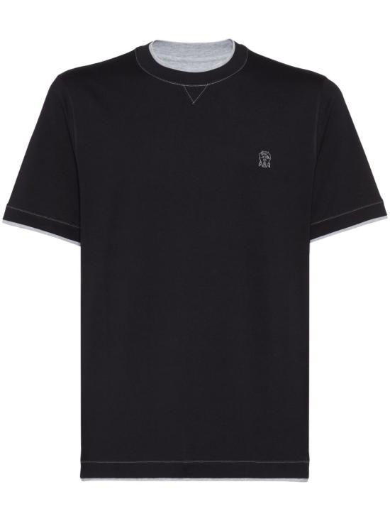 26FW 브루넬로 쿠치넬리 레이어링 코튼 저지 크루넥 티셔츠 M0B137451G CQJ21 BLACK