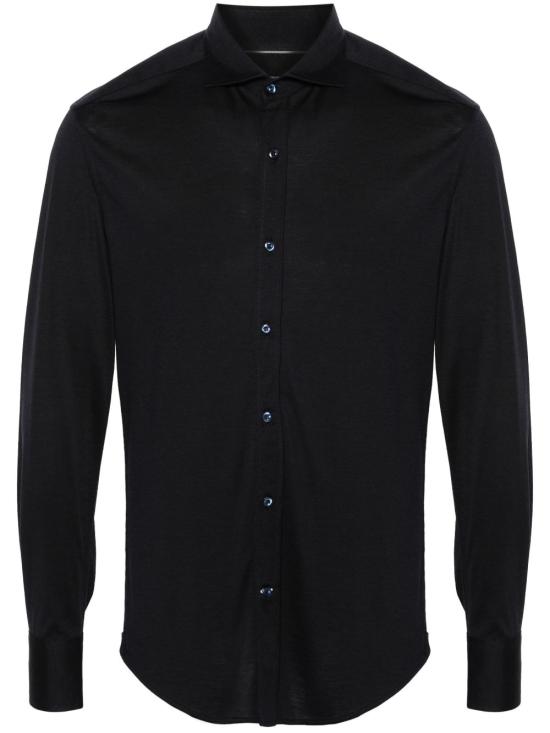 26FW 브루넬로 쿠치넬리 스프레드 칼라 경량 저지 셔츠 MH8366686 C4425 NAVY