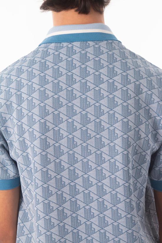 26SS 라코스테 스트라이프 칼라 모노그램 자카드 폴로 티셔츠 DH1417 1QI Sky - LACOSTE