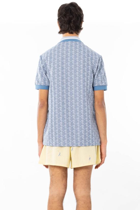 26SS 라코스테 스트라이프 칼라 모노그램 자카드 폴로 티셔츠 DH1417 1QI Sky - LACOSTE