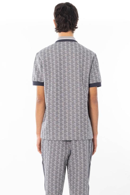 26SS 라코스테 스트라이프 칼라 모노그램 자카드 폴로 티셔츠 DH1417 41I Black - LACOSTE