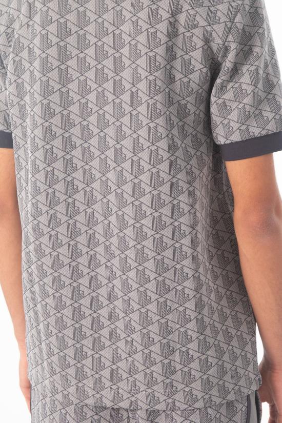26SS 라코스테 스트라이프 칼라 모노그램 자카드 폴로 티셔츠 DH1417 41I Black - LACOSTE