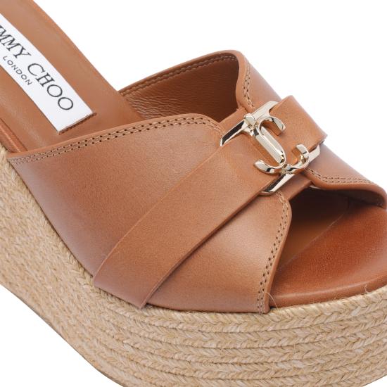 26FW 지미추 뮬/슬리퍼 LEDA WEDGE 100 FDZTAN GOLD Brown - JIMMY CHOO