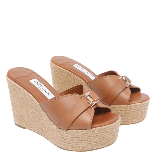 26FW 지미추 뮬/슬리퍼 LEDA WEDGE 100 FDZTAN GOLD Brown - JIMMY CHOO