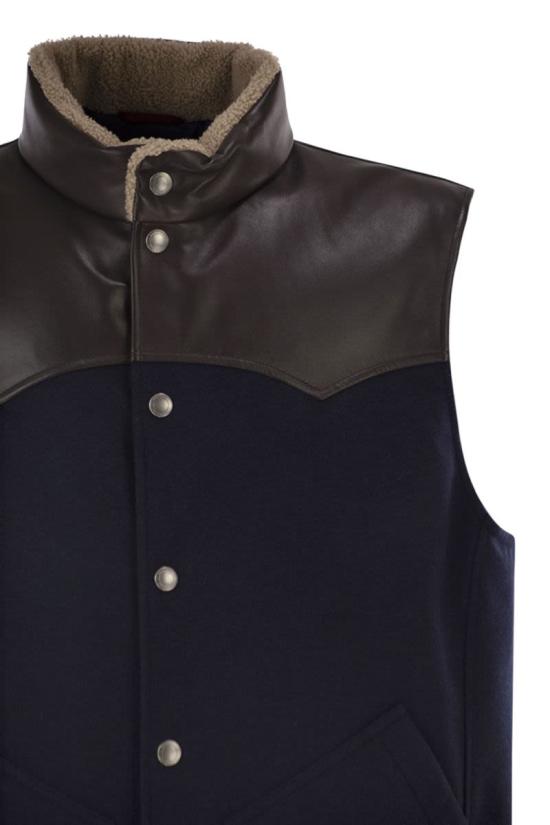 26FW 브루넬로 쿠치넬리 베스트 MM4701622 CQJ36 BLUE BROWN - BRUNELLO CUCINELLI