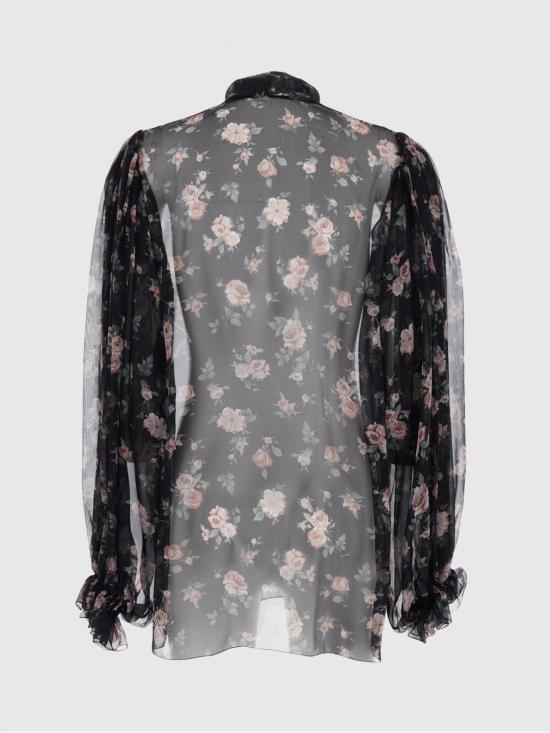 26SS 돌체앤가바나 빈티지 로즈 프린트 쉬폰 탑 F7BL0T1S10R HN5XQ Black - DOLCE & GABBANA