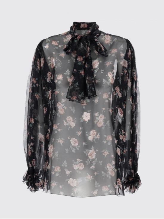 26SS 돌체앤가바나 빈티지 로즈 프린트 쉬폰 탑 F7BL0T1S10R HN5XQ Black - DOLCE & GABBANA