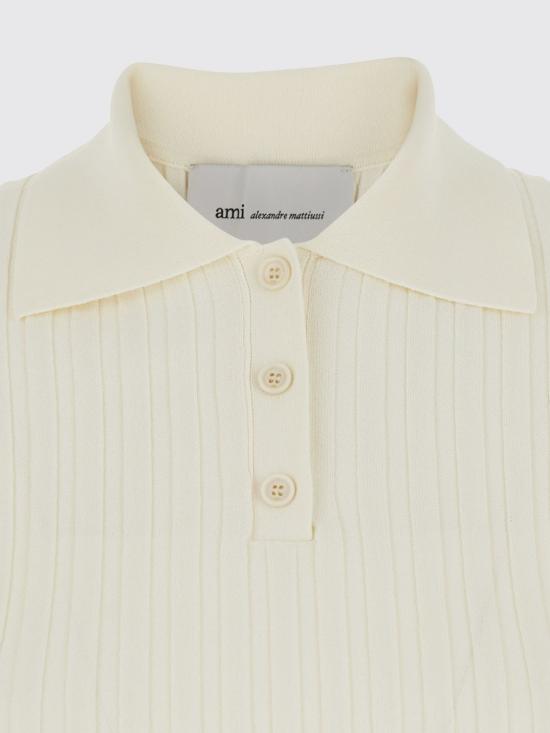 26SS 아미 니트 숏슬리브 폴로 FPL437KN0160 136 White - AMI