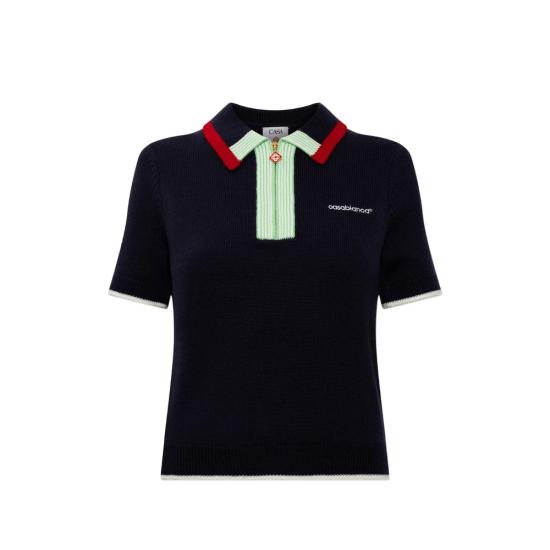 26FW 카사블랑카 폴로 티셔츠 PF26 KW 856 01 NAVY BLUE