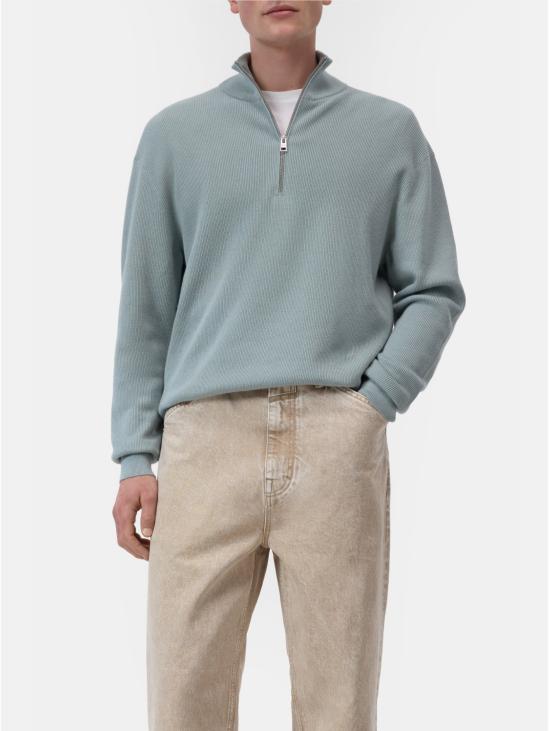 26FW 클로즈드 집업 니트 Cotone e Cashmare Acqua 소재의 Maglia Mezza 지퍼