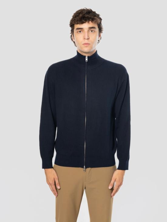 26FW 클로즈드 집업 니트 Misto Cotone e Cashmere Blu 소재의 카디건